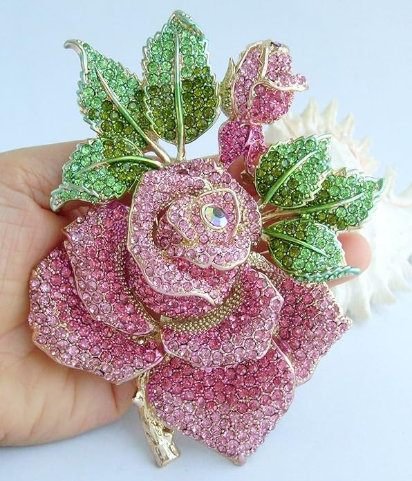Gorgeous Wedding 5.32" Big Rose Flower Brooch Pin Austrian Crystal Pendant BZ2994