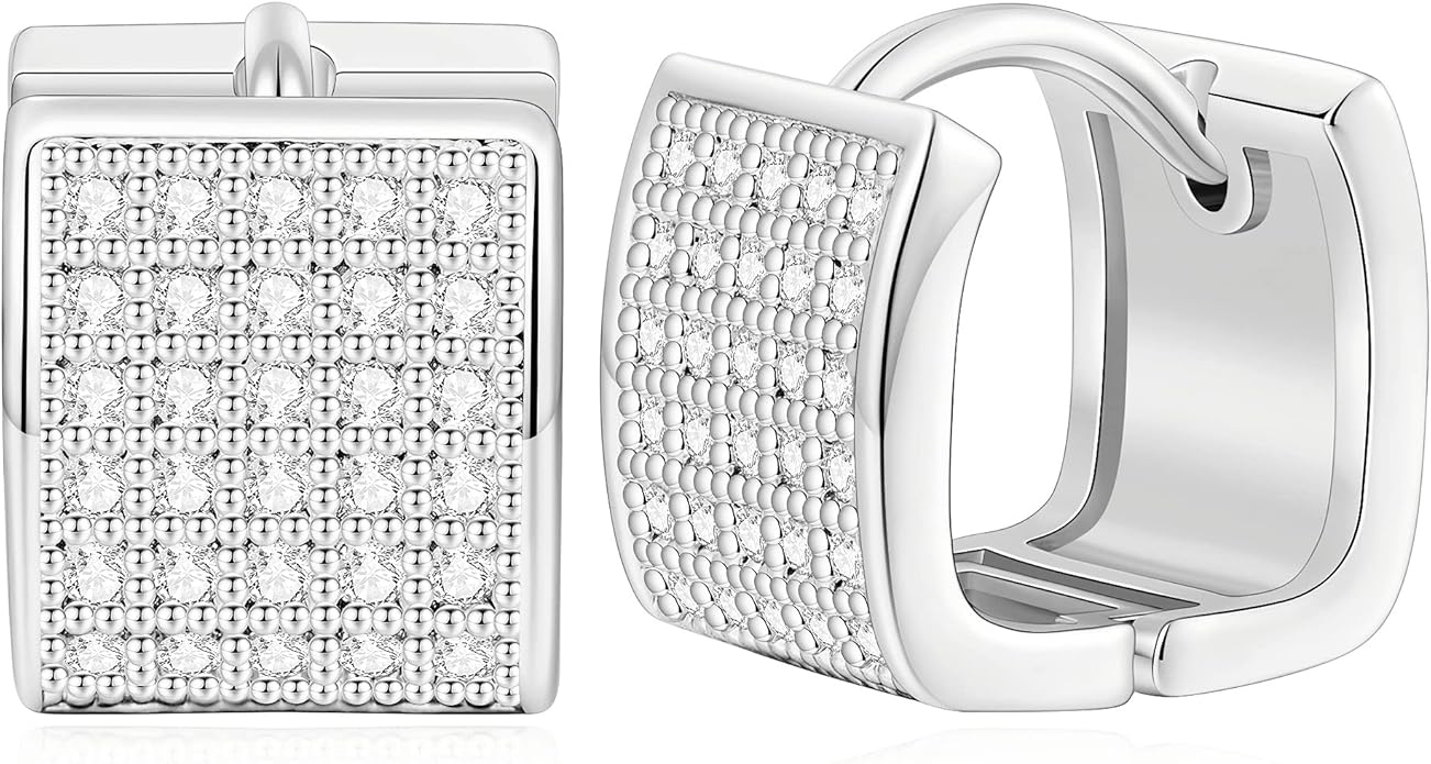 14K Gold Plated Hoop Earring Small Square Huggies Hoops For Women, Minimalist Cute Earrings for Women Girls Gift, gold silver rose gold black and CZ