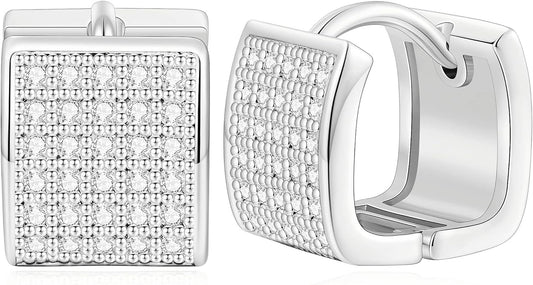 14K Gold Plated Hoop Earring Small Square Huggies Hoops For Women, Minimalist Cute Earrings for Women Girls Gift, gold silver rose gold black and CZ