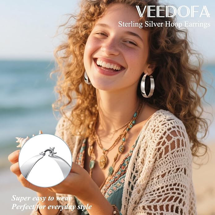 10MM Wide Thick Gold Hoop Earrings for Women Hypoallergenic 925 Sterling Silver Large Hoop Lightweight Chunky Hoops Earring for Women Jewelry Gifts