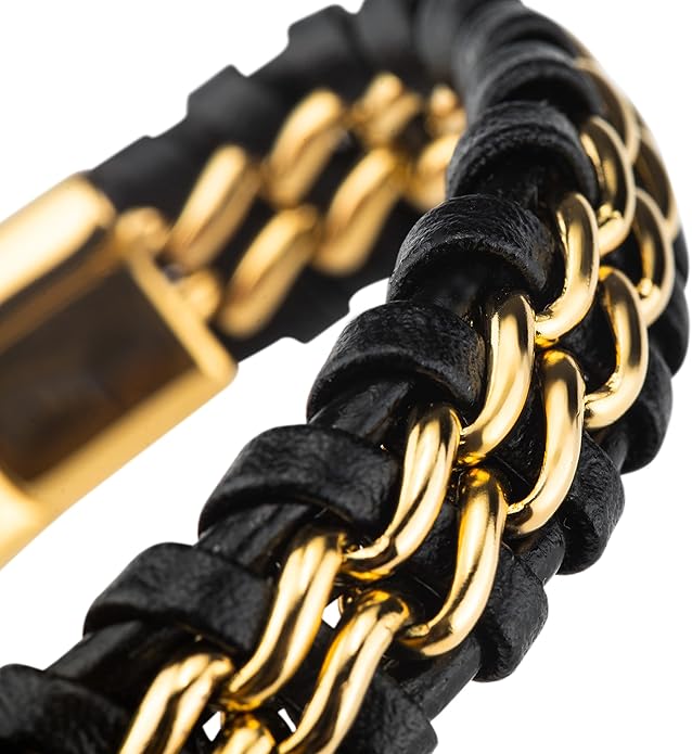 SERASAR | Premium Genuine Leather Bracelet [Steel] for Men in Black | Magnetic Stainless Steel Clasp in Black, Silver and Gold | Exclusive Jewellery Box | Great Gift Idea
