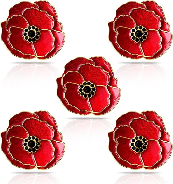 Poppy Flower Brooch - Memorial Day Veterans Day Armistice Day Pins - Remembrance Jewelry Gift Flower Pin for Women Mom Stepmother Grandma