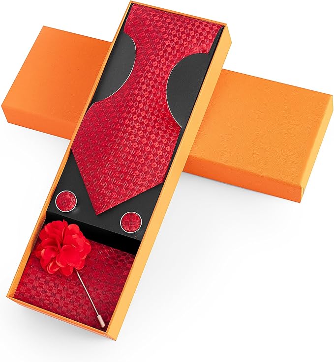 joy alice Ties Set Men Mixed Color Necktie Handkerchief Cufflinks Brooch 3.15 Formal