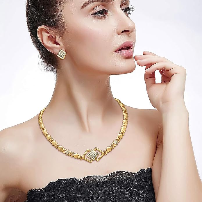 Gold Jewelry Sets for Women 18K Gold/Silver Filled Jewelry Necklace Set Wedding Bridal Fashion Jewelry Sets Women Accessories Bracelets Earrings and Rings Sweetheart Gifts