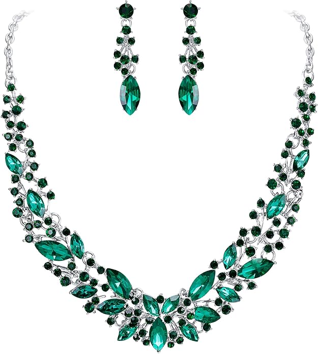 BriLove Women's Wedding Bridal Austrian Crystal Marquise Cluster Collar Necklace Dangle Earrings Set