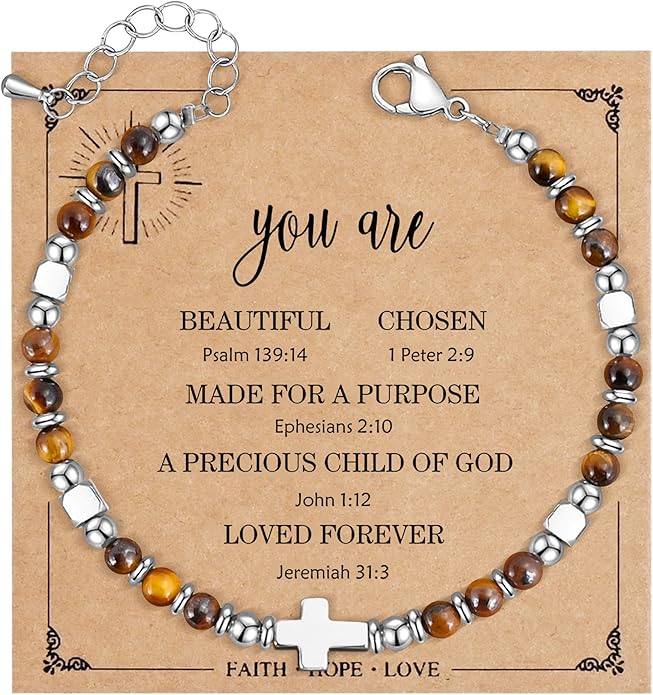 VIBILIA Cross Beaded Bracelets for Women, Inspirational Natural Heart Religious Bracelets for Women, Birthday Christian Gifts for Women on Thanksgiving Christmas Gifts