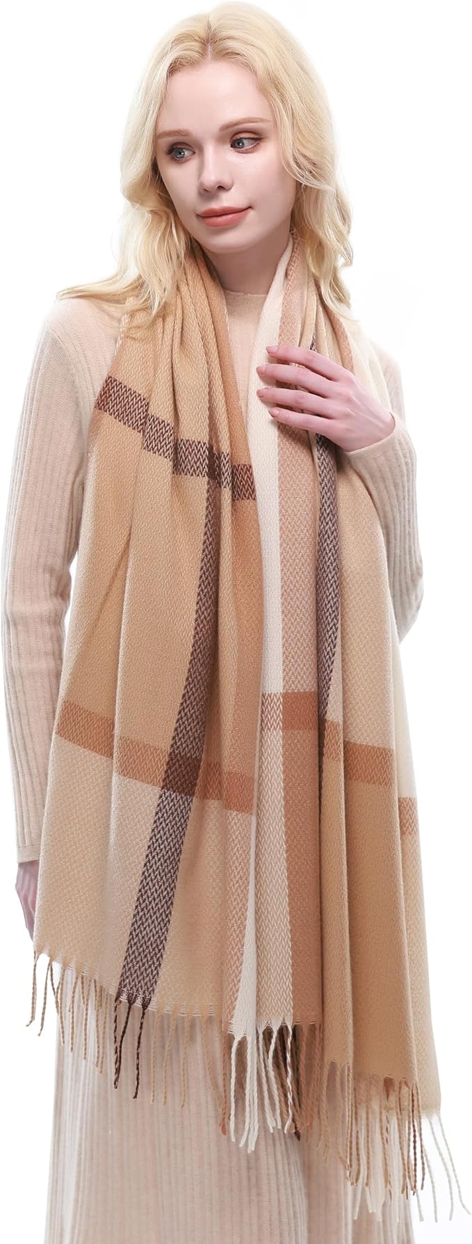 RIIQIICHY Plaid Scarf for Women Fall Winter Pashmina Scarves Wraps for Cold Weather Warm Large