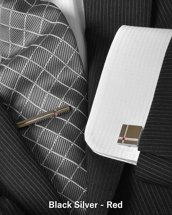 [TAVARAT] Cufflinks for Men Black Silver Red Blue Crystal glass Tps-040