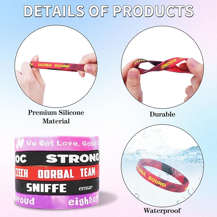 Custom Rubber Bracelets with Text Logo Clipart Customizable Bracelet Personalized 1/2 Inch Silicone Wristbands for Awareness, Events, Support, Promotions
