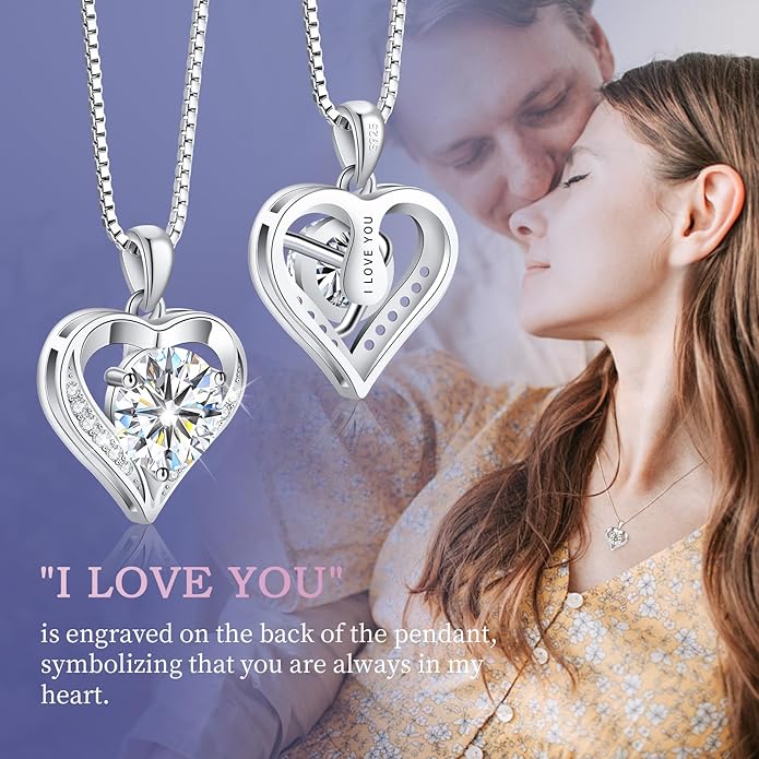 Moissanite Heart Necklaces for Women, 18K White Gold Plated 925 Sterling Silver 1-3CT Moissanite Pendant Jewelry Wedding Anniversary Birthday Christmas Gifts for Wife Mom Girlfriend Sister Grandma