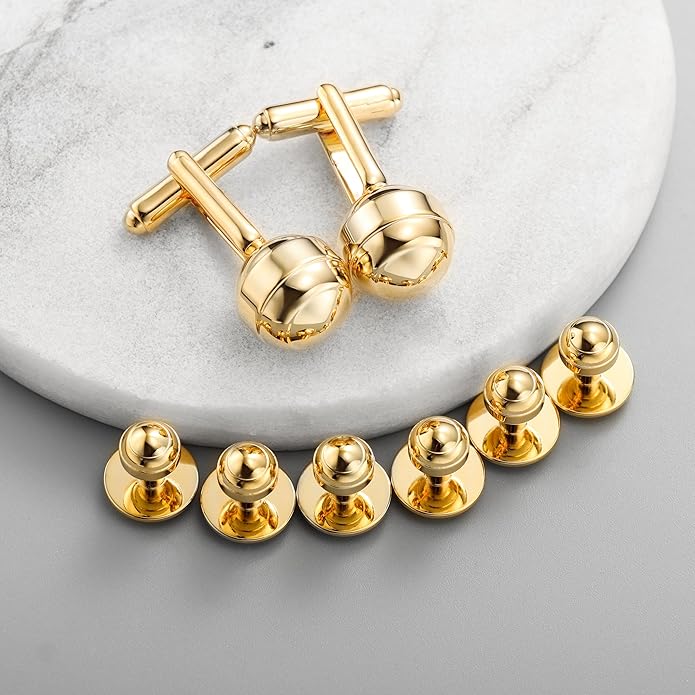 HAWSON Cufflinks and Studs for Men-Fashion Men Vintage Enamel Carbon Fiber Tuxedo Shirt Cufflinks and Studs Set for Regular Wedding Business Accessories