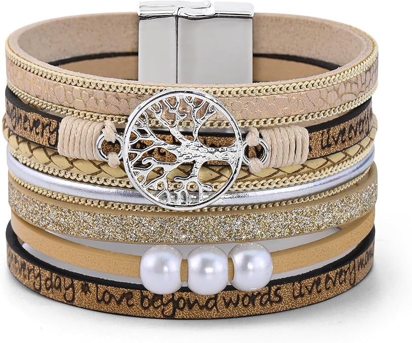 VIBILIA Boho Leather Wrap Bracelets for Women Multi-Layer Bracelets with Strong Clasp Jewelry for Women