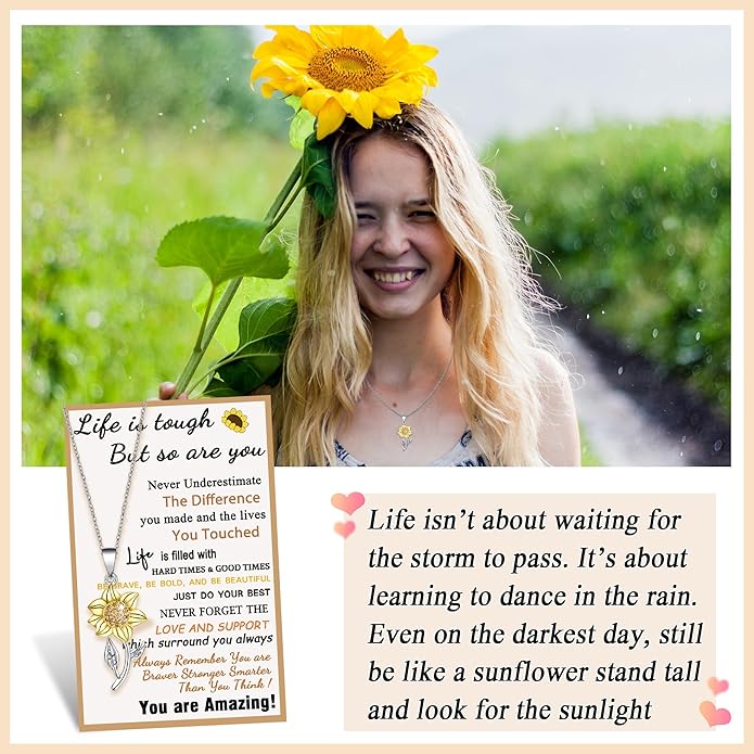 Tarsus Sunflower Necklace, You are My Sunshine, Sunflower Gifts Ideas for Women, Inspirational Gifts for Women Teen Girls Birthday Christmas Valentines Day