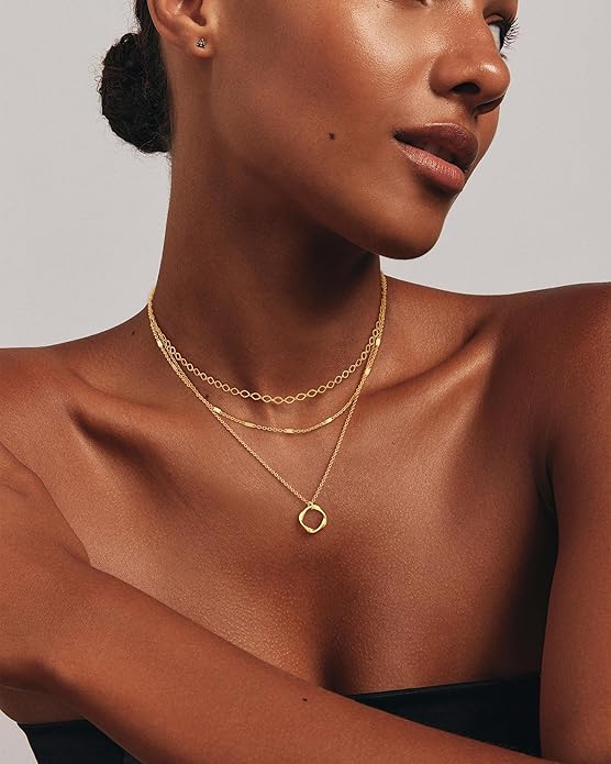 Gold Layered Necklaces for Women, 14K Gold Plated Dainty Necklace Set with Paperclip, Adjustable Trendy Gold Jewelry Stackable Gift