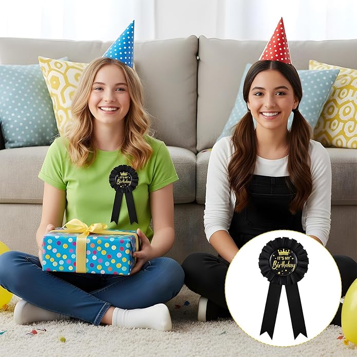 4 Pcs Happy Birthday Pin Birthday Queen Ribbon Buttons Happy Birthdays Badge Pins for Women Men Colorful Satin Corsage Fabric Birthdays Party Award Brooches Decorations Black 6.10 × 3.15 Inch