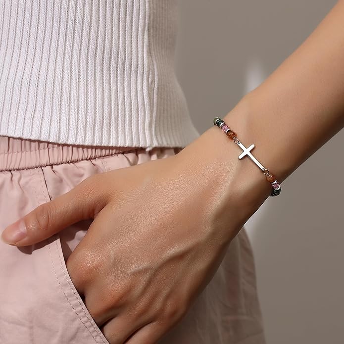 TONY & SANDY Christian Cross Bracelet for Women, Stocking Stuffers for Women, Confirmation Baptism Easter Gifts, Unique Gift for Friends Daughter Mom Sister in Christ on Birthday Christmas