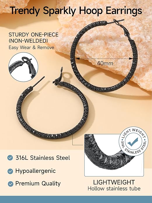 PROSTEEL 30/40/60/80/100mm Chunky Hoop Earrings For Women Gold Plated/Black Stainless Steel Hoops Earrings Statement Jewelry