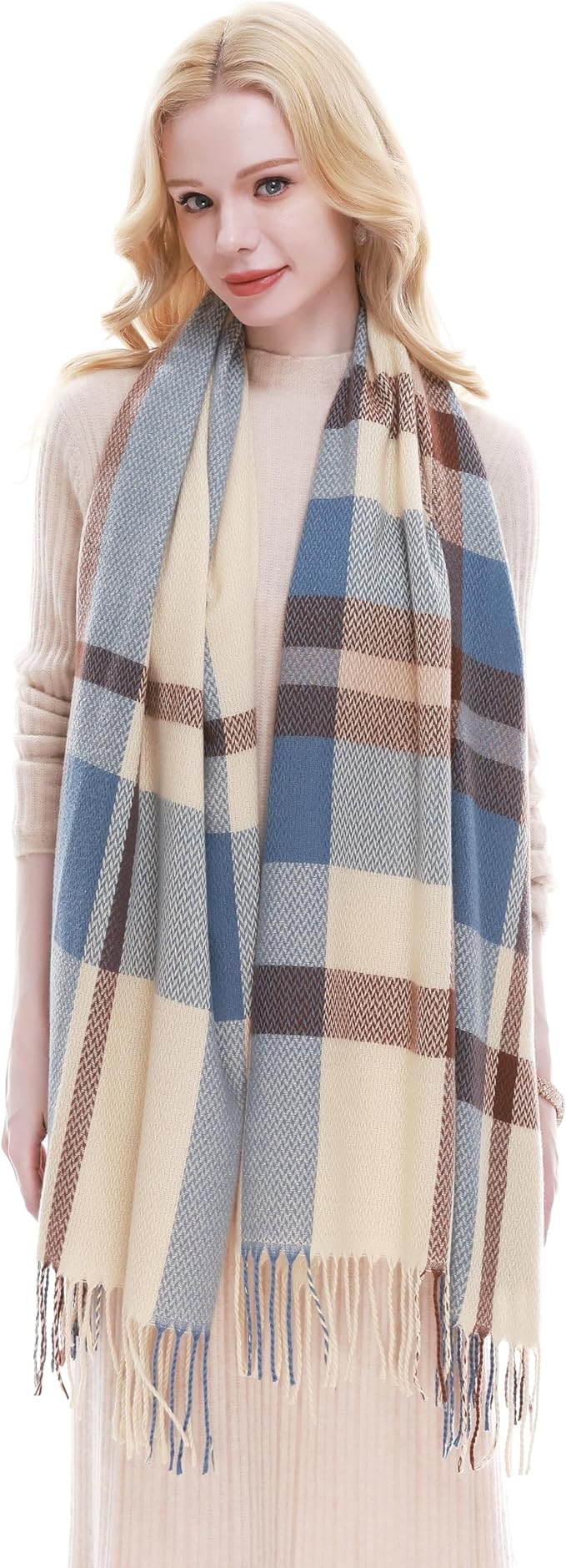 RIIQIICHY Plaid Scarf for Women Fall Winter Pashmina Scarves Wraps for Cold Weather Warm Large