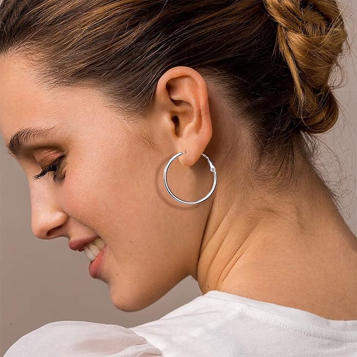 FOCALOOK 14K Gold Plated Lightweight Large Hoops| 2mm Thin Hoop Earrings for Women 30/40/50/70/100mm