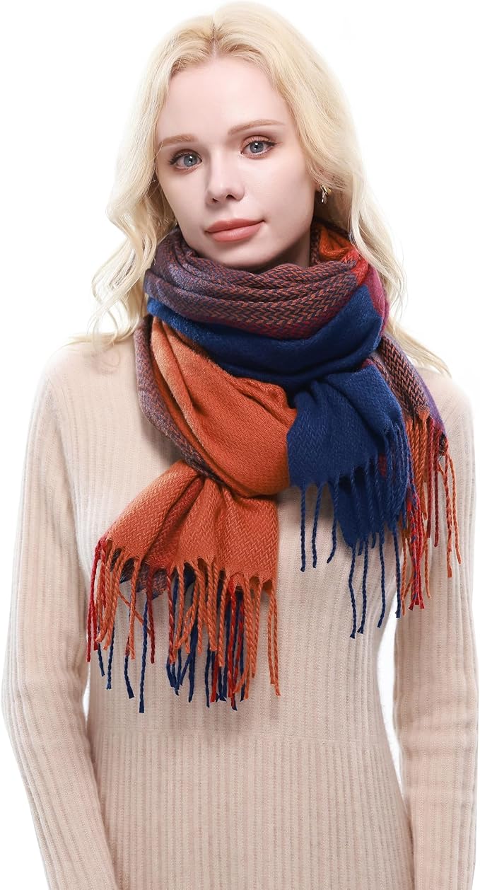 RIIQIICHY Plaid Scarf for Women Fall Winter Pashmina Scarves Wraps for Cold Weather Warm Large