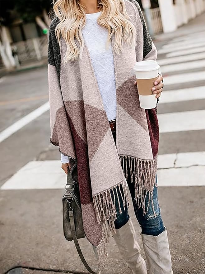 Moss Rose Women's Travel Plaid Shawl Wrap Open Front Poncho Cape for Fall Winter