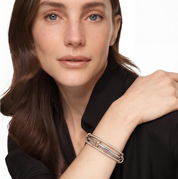 Musishiyu Gold Bracelets for Women Stacking Bangle - 18K Mixed Metal Tri-Color Rolling Interlocking Bands, Cubic Zirconia Fidget Anxiety Jewelry, Valentine's Galentine's Day Gifts (Love, Loyalty, Friendship)