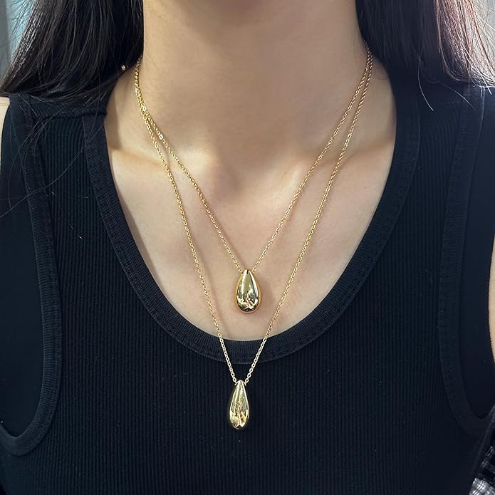 Dainty Layered Necklaces for Women Teardrop Long Pendant Chunky Necklace Trendy Jewelry Gift