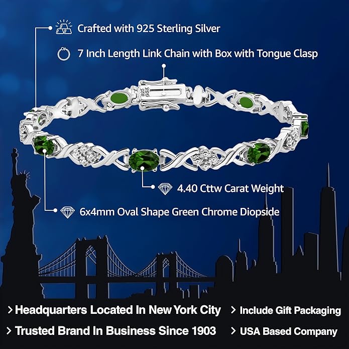 Gem Stone King 2-4 Cttw Infinity Link Gemstone Birthstone Tennis Bracelet for Women | 925 Sterling Silver | Oval 6X4MM | 7 Inch with Secure Clasp | Fine Jewelry for Her Mom Wife Anniversary