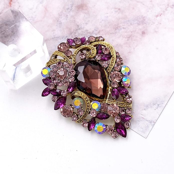 LAXPICOL Women's Vintage Austrian Crystal Elegant Flower Teardrop Brooch Gold Tone