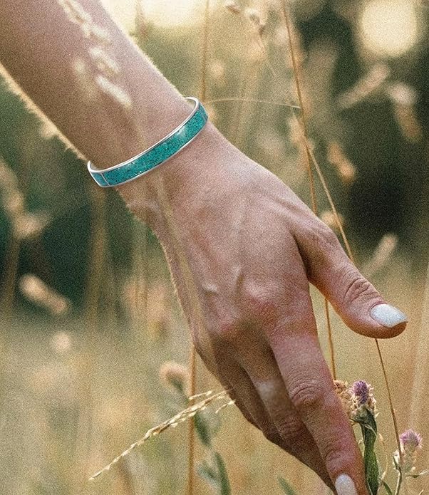 Genuine Turquoise Boho Bracelet for Women, Sterling Silver Adjustable Bangle Cuff Native American Gemstones Jewelry, Fit for 6.5 7 7.5 Inches