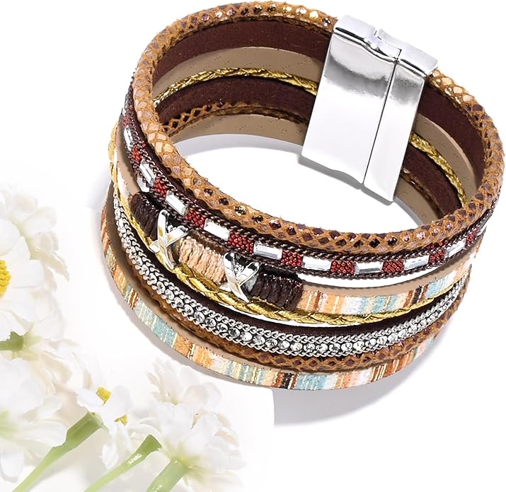 VIBILIA Boho Leather Wrap Bracelets for Women Multi-Layer Bracelets with Strong Clasp Jewelry for Women