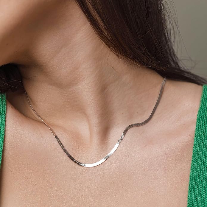 CHESKY Gold Necklace for Women-14K Gold Plated/Sterling Silver Plated Snake Chain Necklace Dainty Simple Chunky Herringbone Necklace Choker Necklaces Jewelry for Women