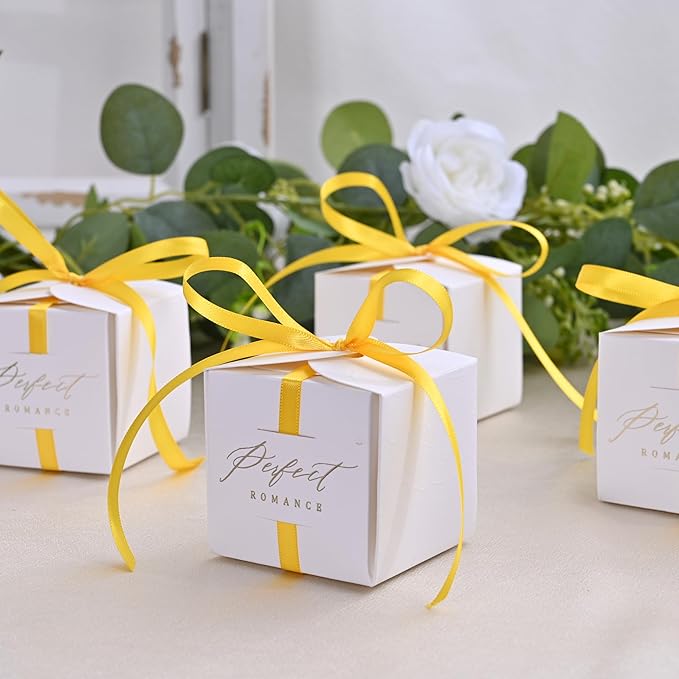 LEEQE Double Face Yellow Satin Ribbon 3/8 inch X 50 Yards Polyester Yellow Ribbon for Gift Wrapping Very Suitable for Weddings Party Hair Bow Invitation Decorations and More