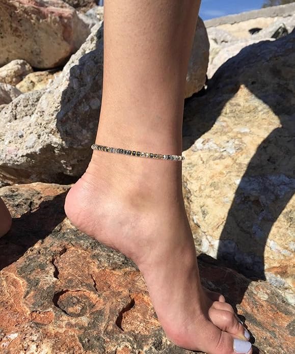 XIJIN Natural Stone Beaded Anklets for Women Handmade Beach Boho Turquoise Beads Ankle Bracelet Jewelry Gift for Her