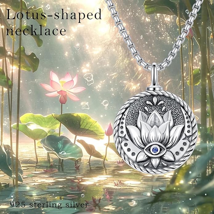 Evil Eye Necklace for Women 925 Sterling Silver, Protection Necklace with Blue Evil Eye Charm, Evil Eye/Lotus Pendant Jewelry, Birthday Christmas Gifts for Her