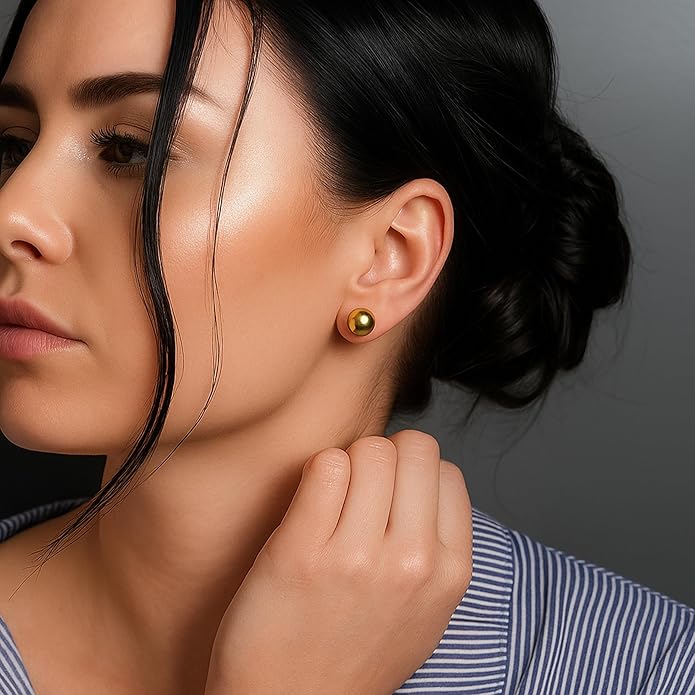 KEZEF Sterling Silver Ball Stud Earrings Hypoallergenic Earrings for Women | Available in Sterling Silver, Rose Gold, or 14K Gold Plated Silver (2mm-10mm)