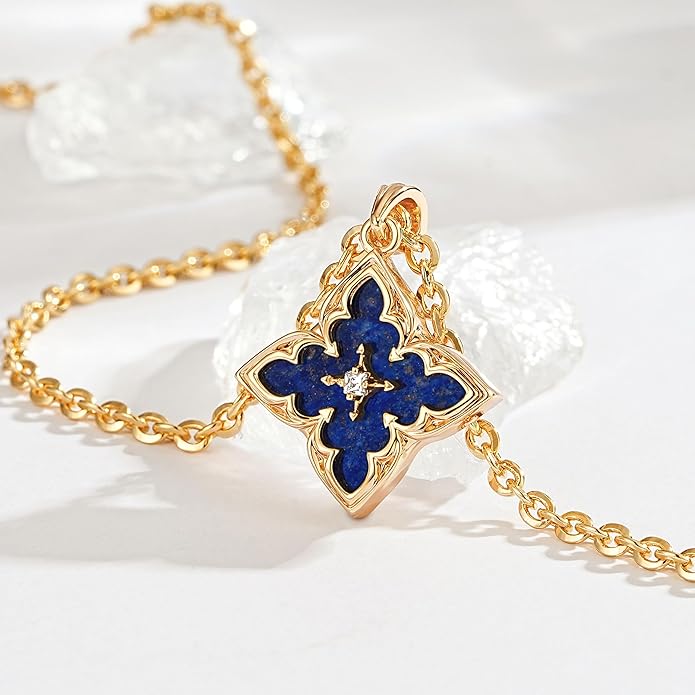 Fettero Gold Clover Necklace for Women Dainty 14K Gold Plated CZ Pendant Necklace Adjustable Chain Choker Charm Colorful Clover Pendant Lucky Necklaces for Women Jewelry