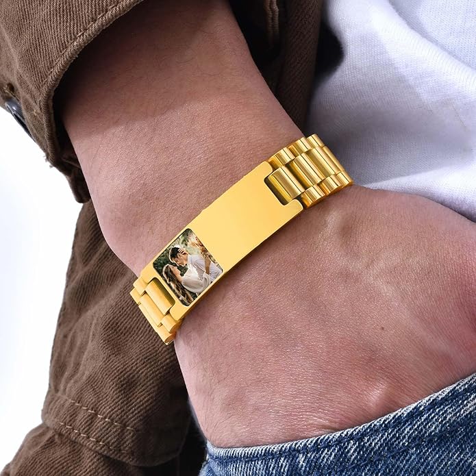 VNOX Masculine Watch Band Stainless Steel Link Bracelet Personalized Jewelry Gift for Men DAD Father Husband Boyfriend