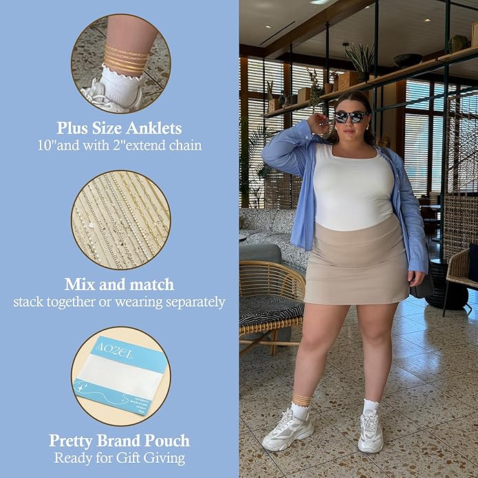 Gold/Silver Plated Anklet Bracelets for Women Waterproof Plus Size Cuban Link Chain Ankle Bracelet for Large Ankle 9-12inch