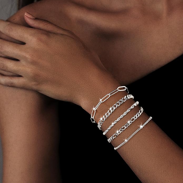 Gold Bracelets for Women Non Tainish,Dainty Bracelets Stack for Women Trendy, Gold Plated Cuff Bracelets Stack With Beaded Cuban Paperclip Snake Rope Bangle Hand Chain Jewelry Gifts for Women