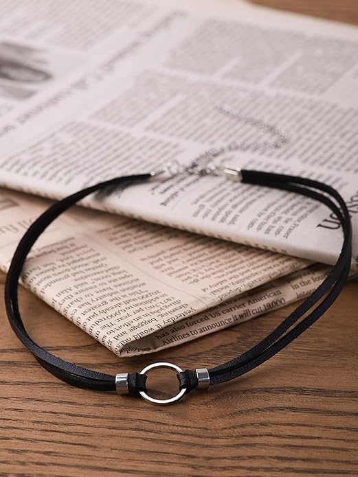 Sacina Goth Hippie O Ring Choker, Black Faux Leather Choker, Halloween Christmas New Year Jewelry Gift For Women