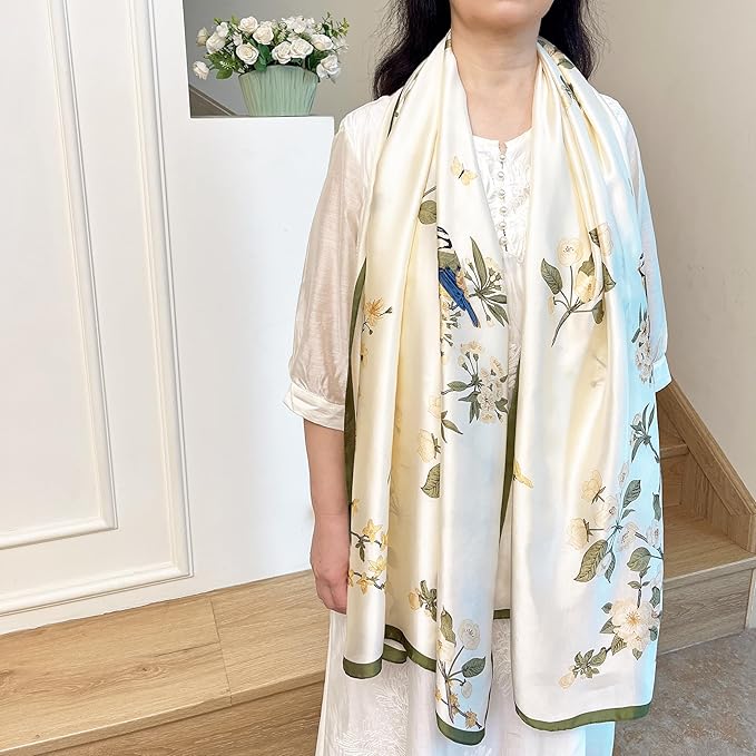 Long Silk Like Scarf Lightweight Satin Scarves Large Sunscreen Shawl Wrap for Women