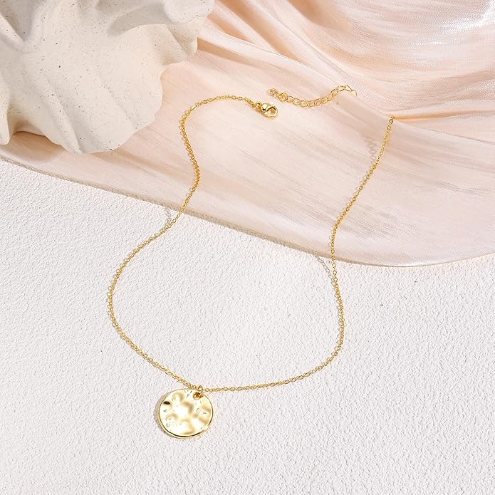Gold Pendant Necklaces for Women, Gold Plated Pendant Necklace, Fashionable Hammered Pendant Necklaces Simple Multiple Shapes Necklace for Women Unique Gift
