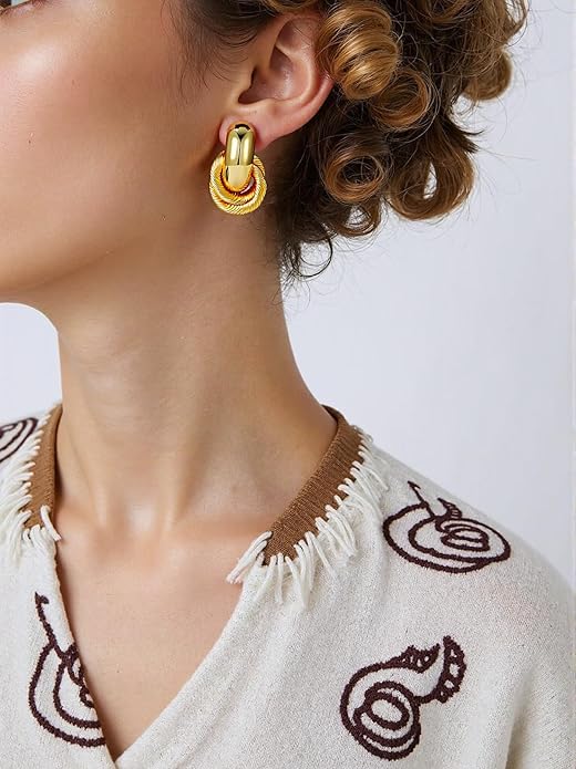 Trendy 14K Gold Plated Knot Earrings are Thick and Charming Pendant Earrings for Women They are Lightweight Hypoallergenic Fashion Accessories Jewelry Gifts for Women