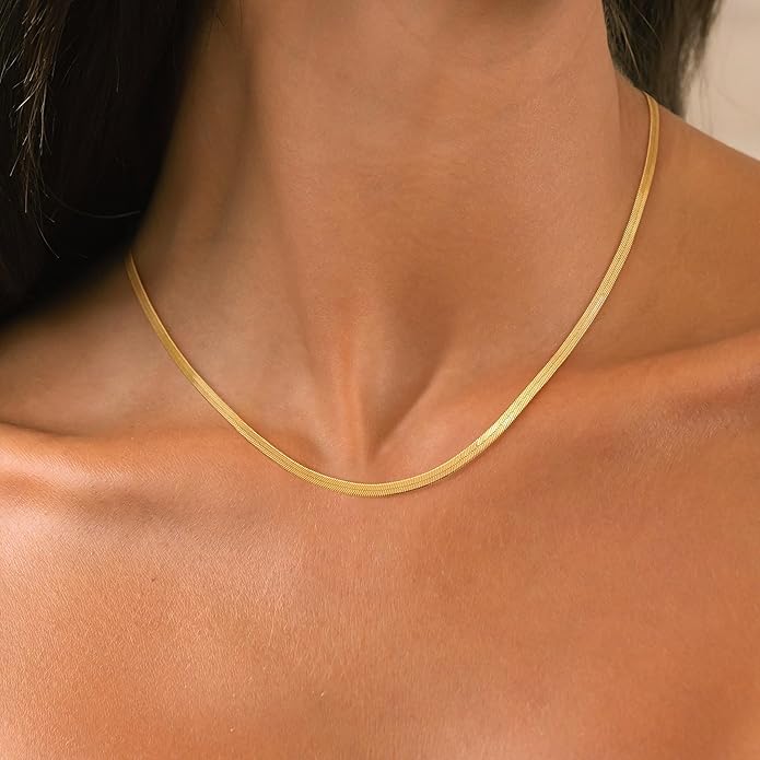 CHESKY Gold Necklace for Women-14K Gold Plated/Sterling Silver Plated Snake Chain Necklace Dainty Simple Chunky Herringbone Necklace Choker Necklaces Jewelry for Women