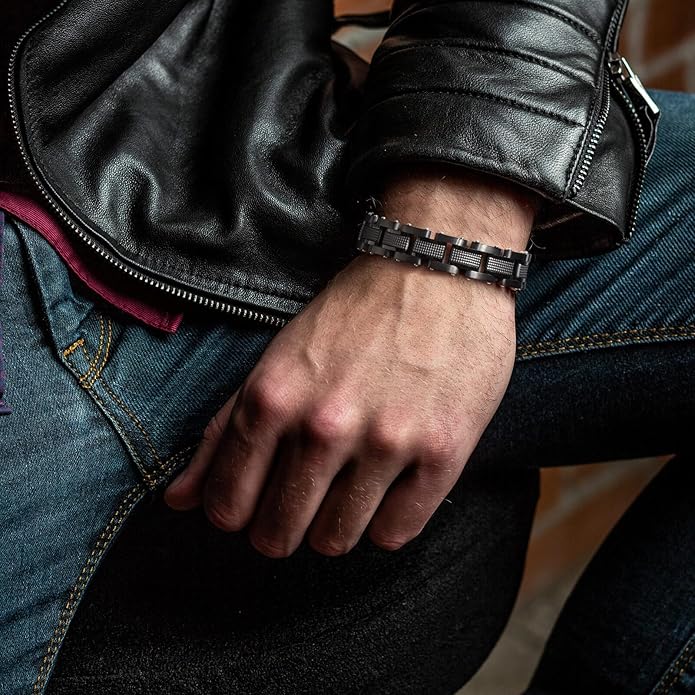 Men Bracelet Stainless Steel men black bracelet Link diamond silver bracelet blue particles jewelry Men chain Gift Boxes