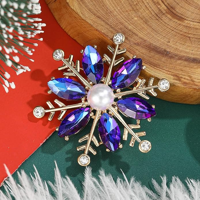 Crystal Snowflake Brooch for Women - Rhinestone Winter Pin with Pearl - Elegant Christmas Accessory for Clothing, Hat, Bag, Skirt - Birthday Party Costume Jewelry