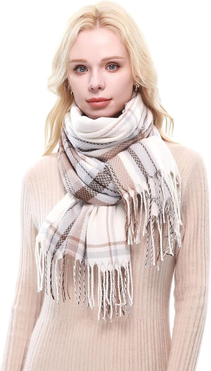 RIIQIICHY Plaid Scarf for Women Fall Winter Pashmina Scarves Wraps for Cold Weather Warm Large
