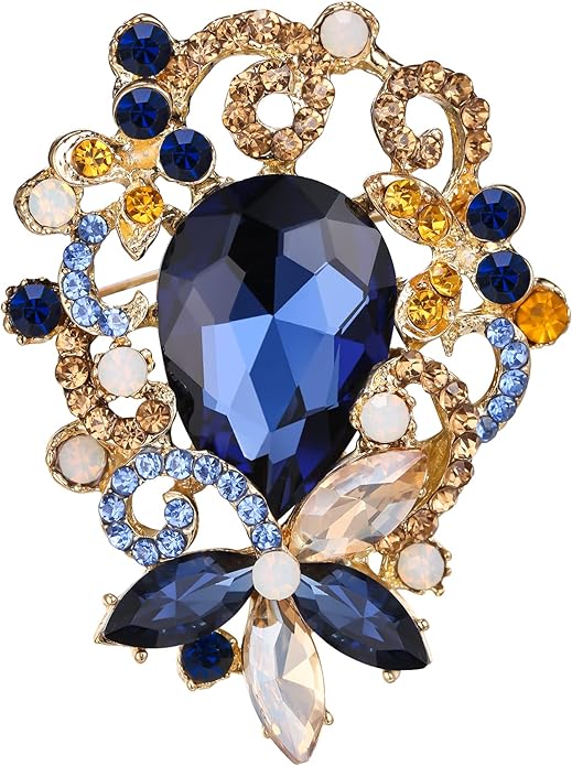 BriLove Elegant Crystal Teardrop Marquise Bouquet Brooch Pin for Women