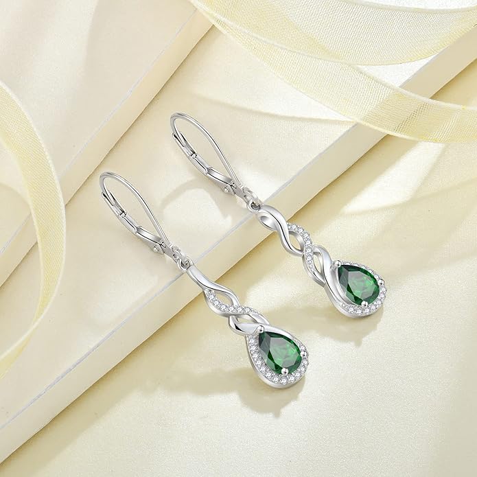 Infinity Dangle Drop Earrings for Women 925 Sterling Silver Teardrop Leverback Earrings Birthstone Jewelry Gifts for Women Wife Girlfriend Mother Daughter Her